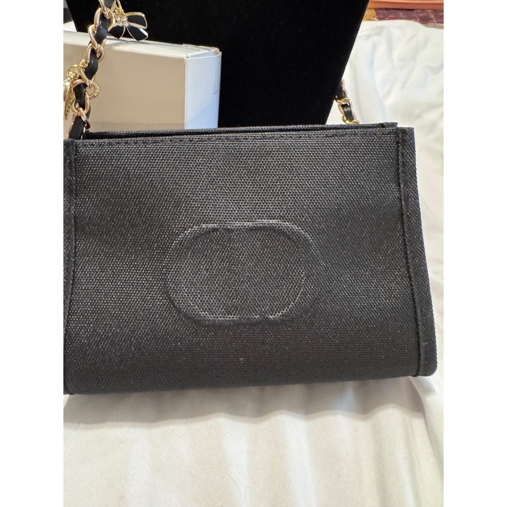 Dior Black Canvas Beauty Pouch Crossbody Bag with Custom Charm Chain Strap - Picture 4 of 5